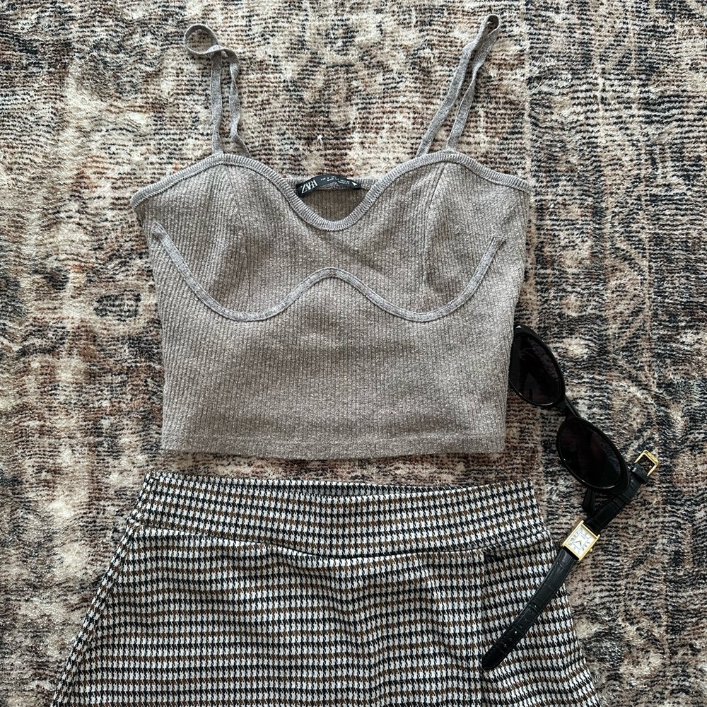 Zara Taupe Ribbed Knit Tank